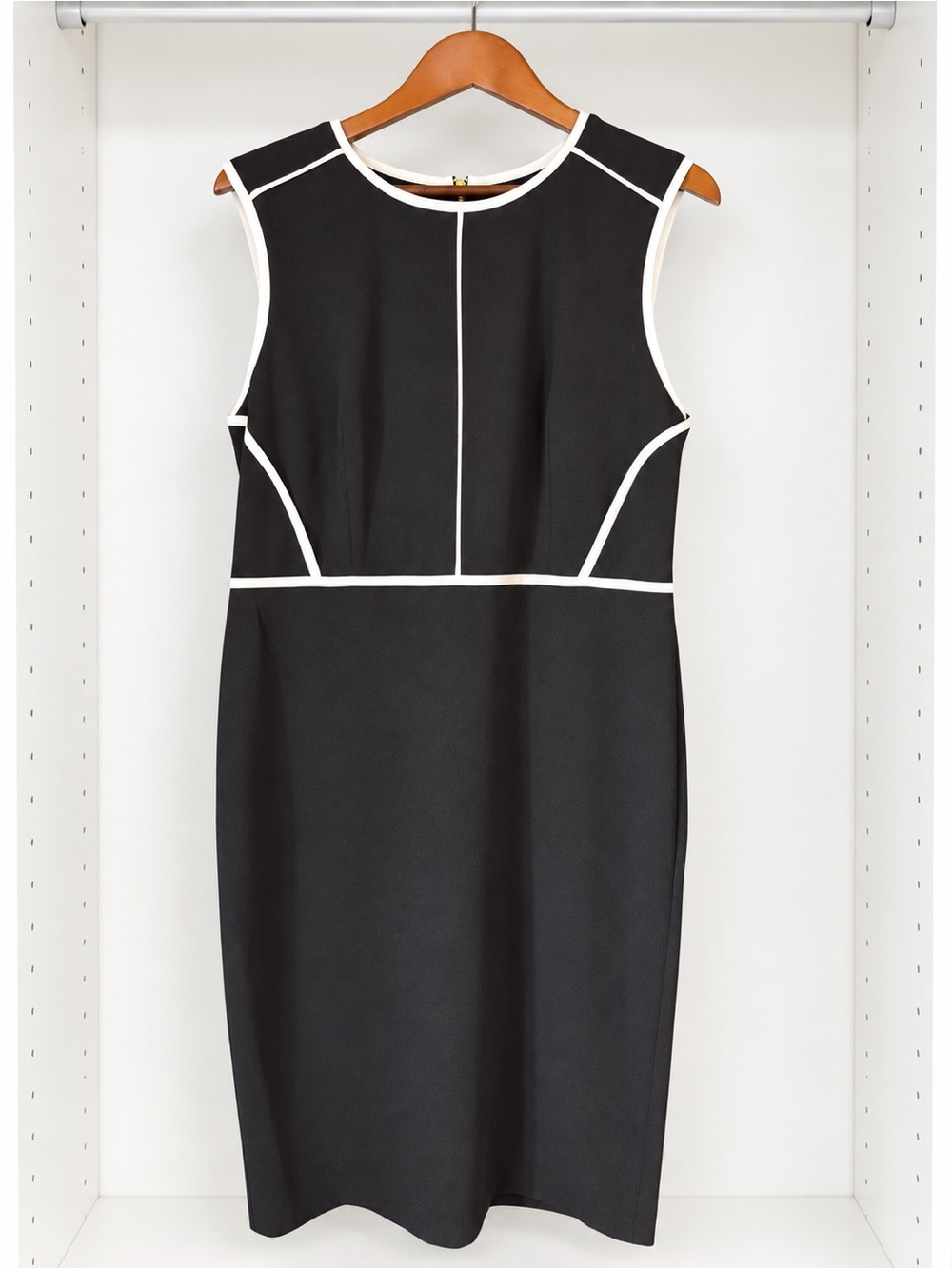 Calvin Klein Black Sleeveless Sheath Dress with White Trim